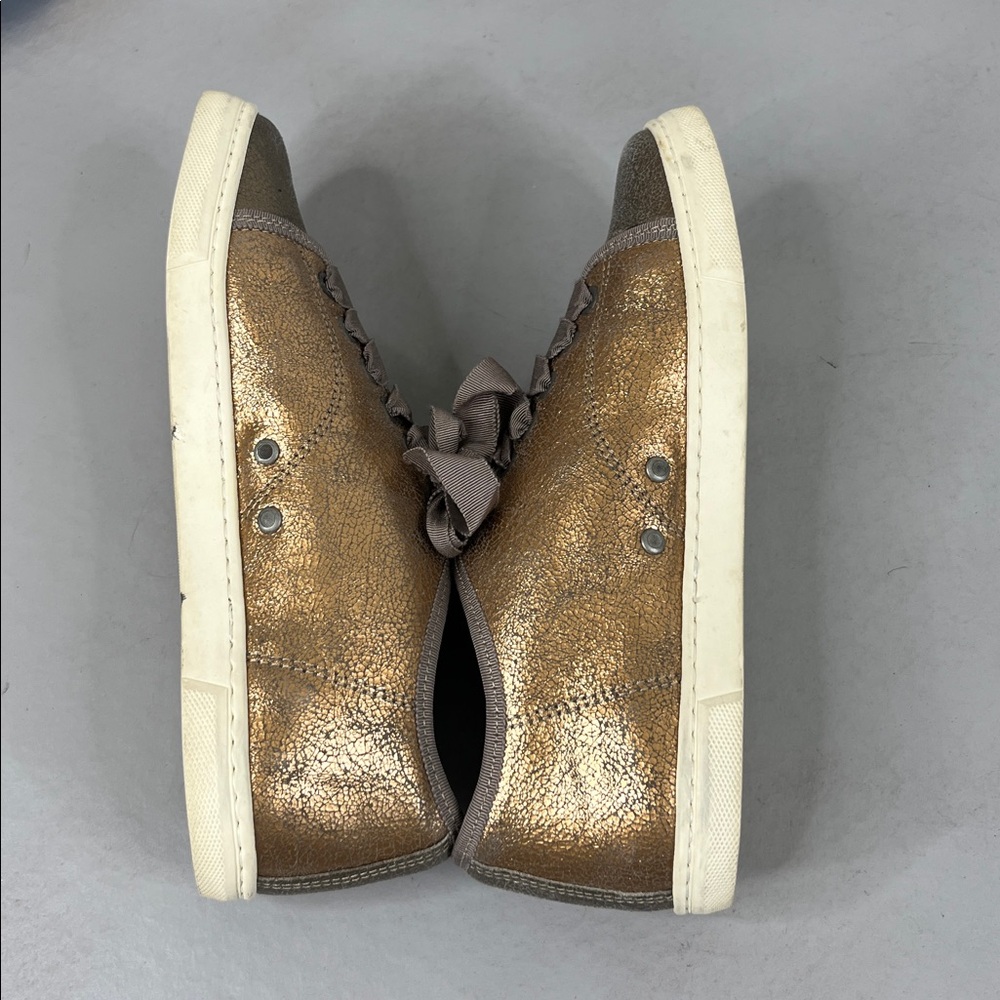Lanvin Metallic Gold Women's Ribbon Lace Up Sneakers - Picture 5 of 8